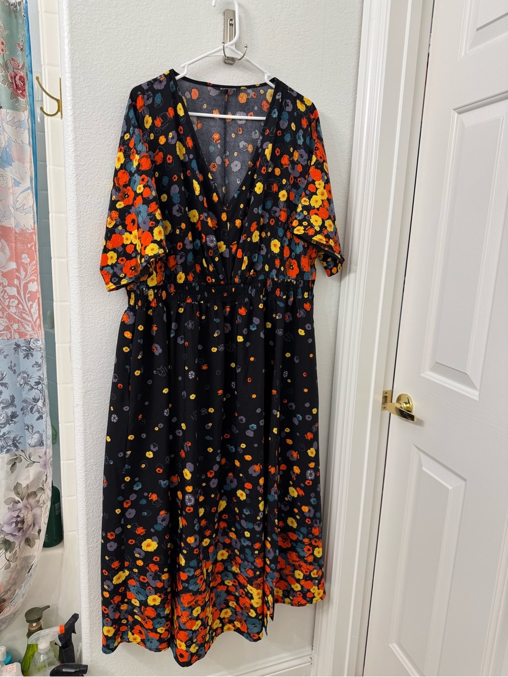 Bloomchic Black Floral V-Neck Dress with Elastic Waist 18/20 Women’s Plus Fall